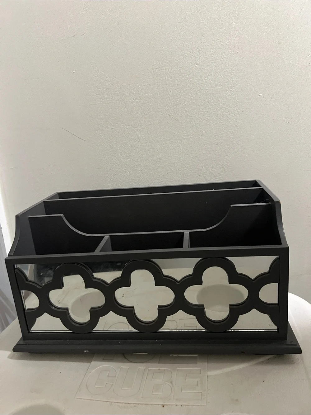 EUC Grey Desk Organizer/Mail Sorter featuring a curved mirror panel